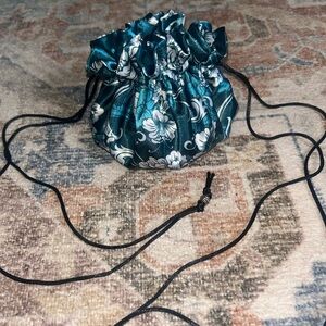 Teal Floral Drawstring Pouch
